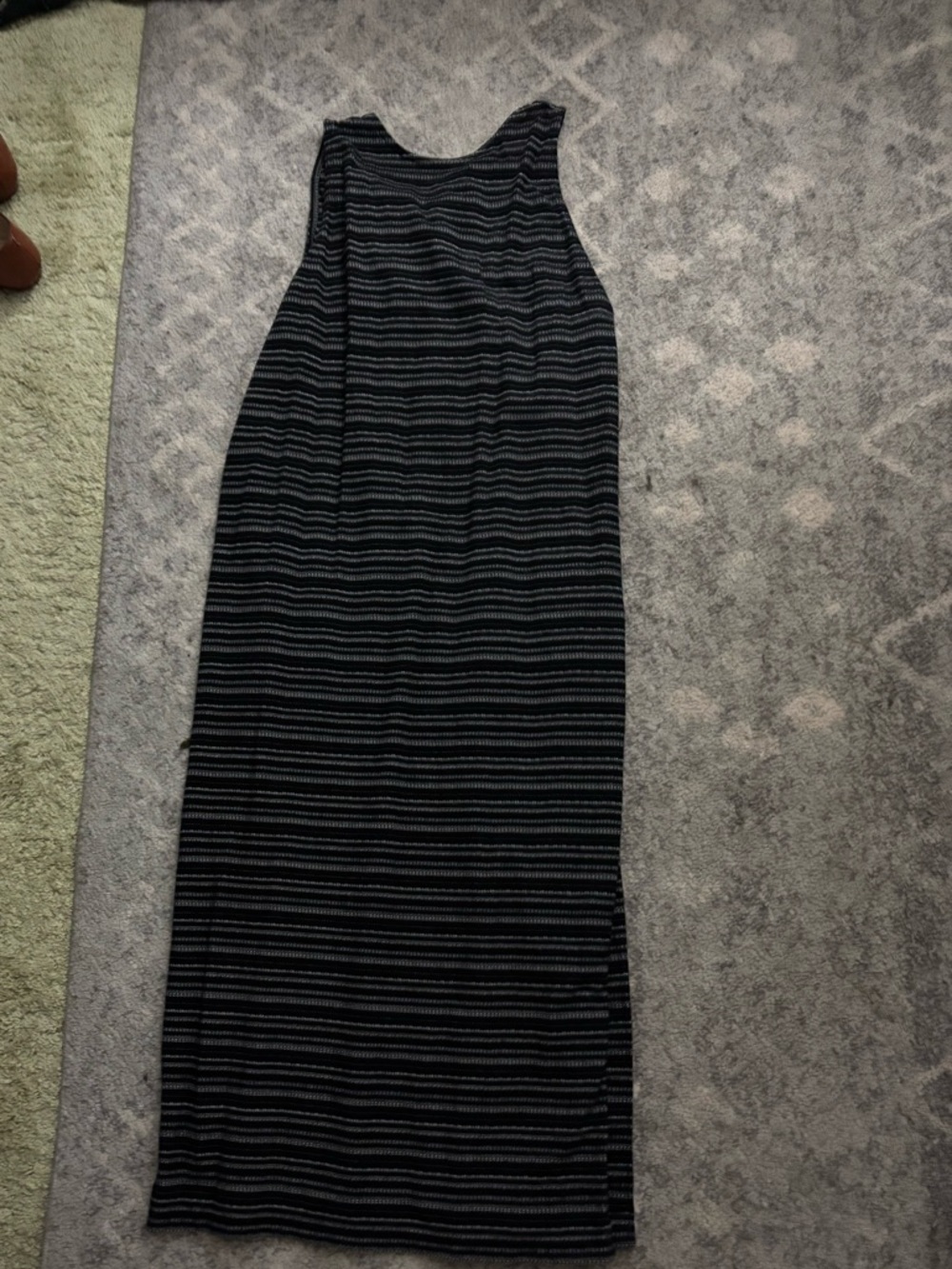 Loft Sleeveless Black and Gray Striped Maxi Dress